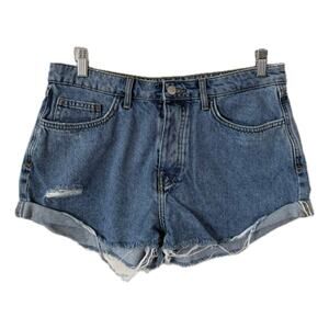 Forever21 100% Cotton High-Rise Medium-Wash Button Distress Denim Shorts- SZ: 31
